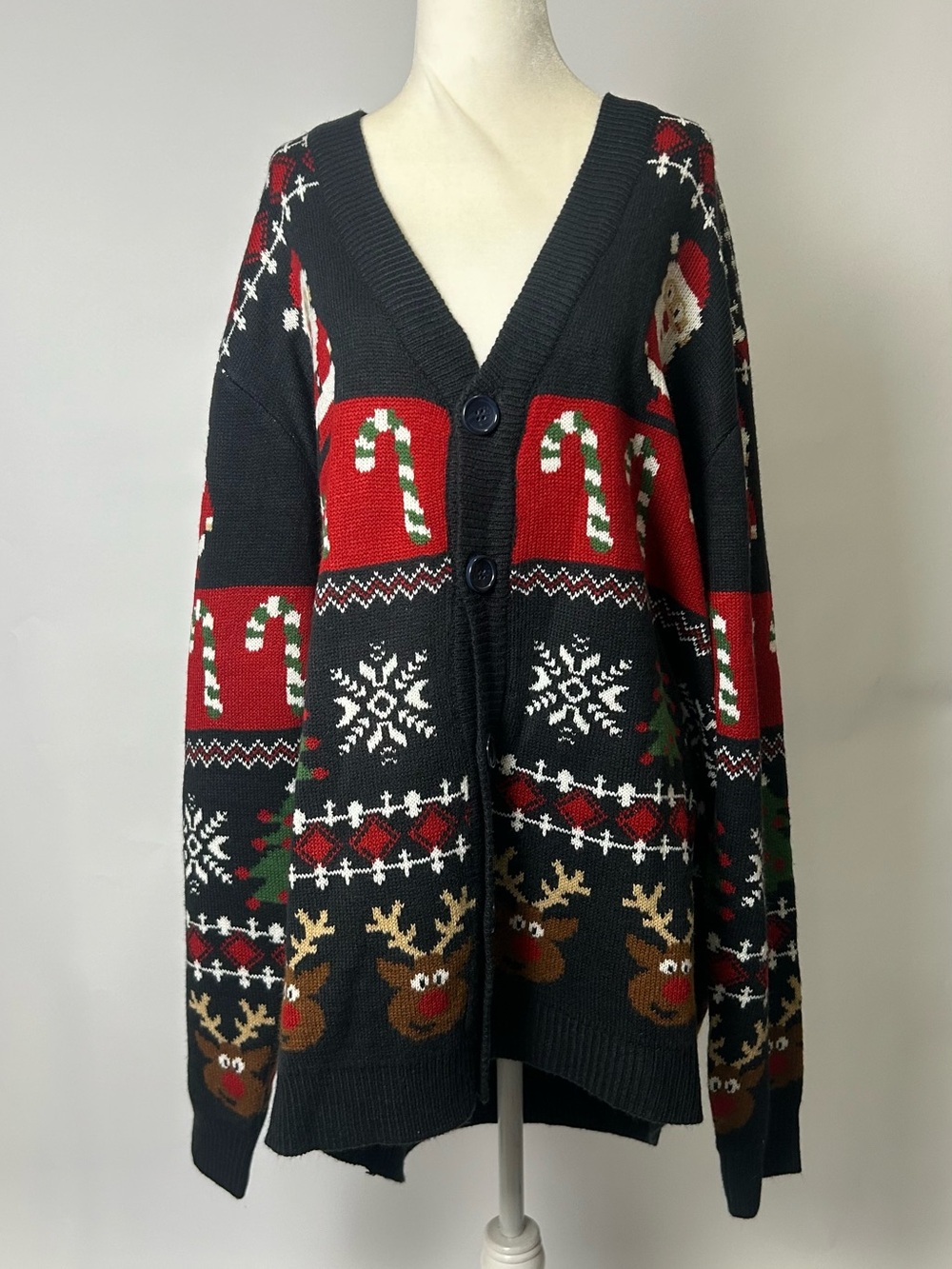 Daisys Boutique Merry Christmas Knit Cardigan - Navy, Red, Green, White
